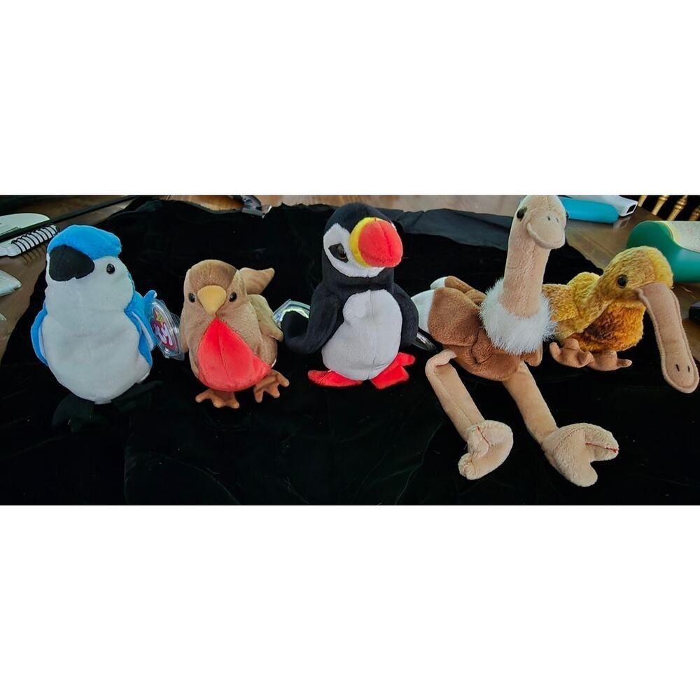 Ty beanie Baby Set of 5 Beak, Stretch (no tag) Puffer, Early and Rocket EUC